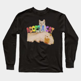Adopt A Cat / Retro Funny Cat Lover Collage Design Long Sleeve T-Shirt